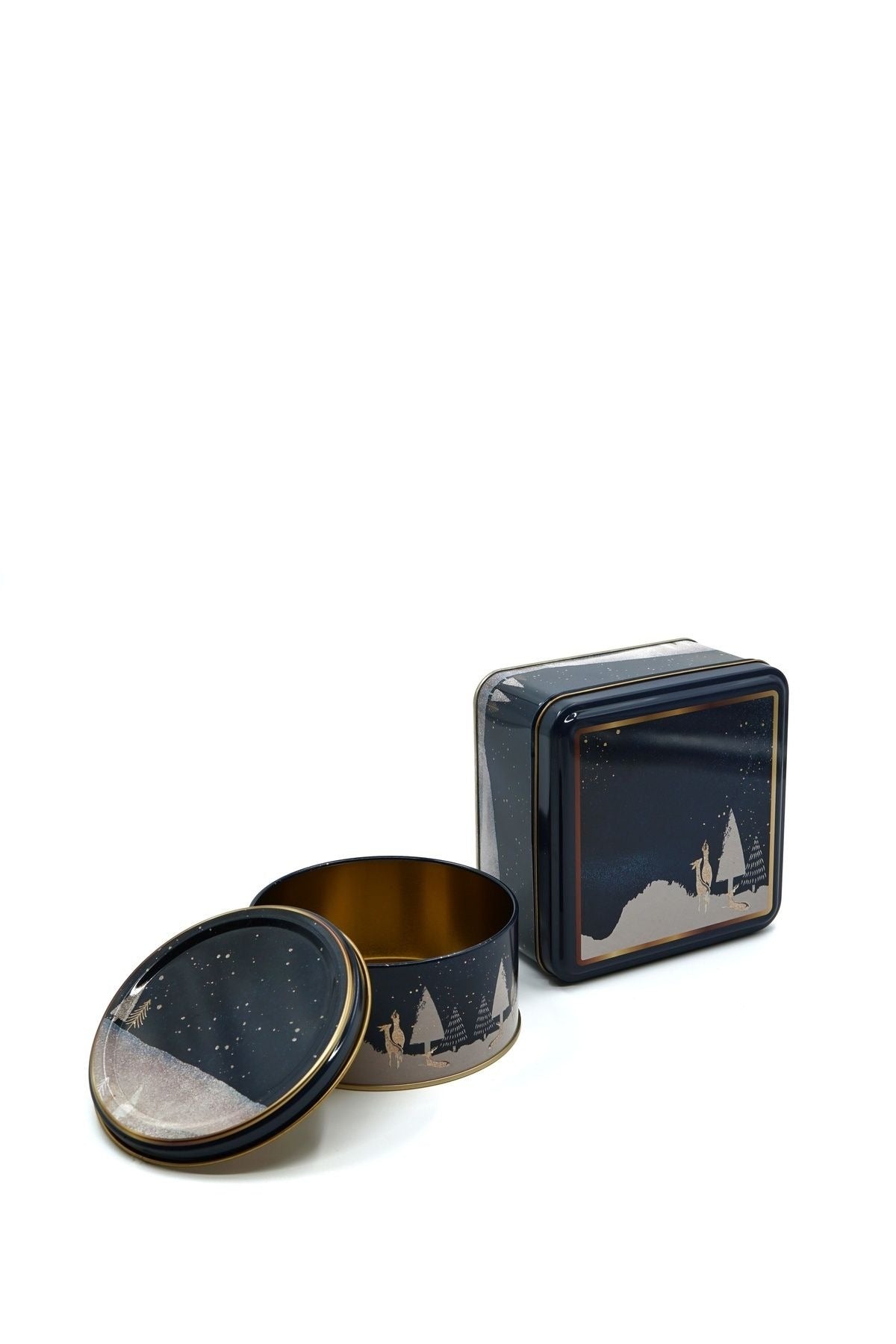 Winter Deer Desenli 2'li Metal Saklama Kabı Seti, 1,9 lt + 1,1 lt