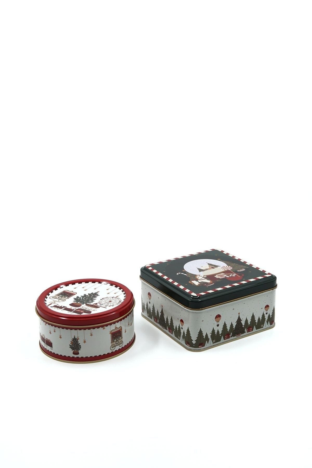 Winter Sphere Desenli 2'li Metal Saklama Kabı Seti, 1,9 lt + 1,1 lt