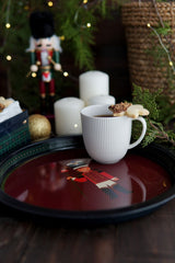 Kurşun Asker Desenli Yuvarlak Metal Tepsi, 31,5 cm