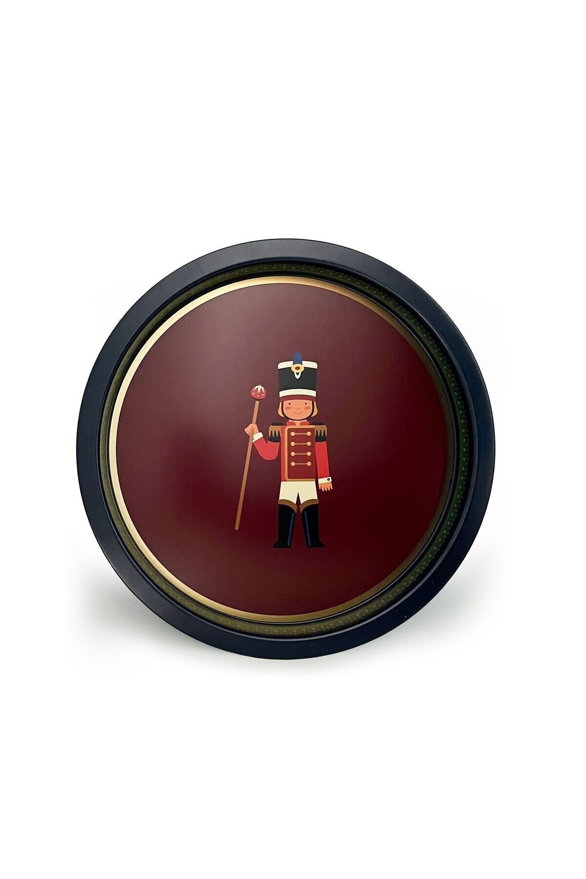 Kurşun Asker Desenli Yuvarlak Metal Tepsi, 31,5 cm