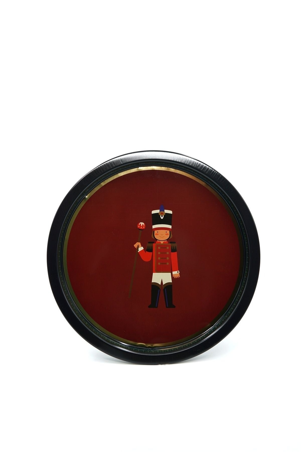 Kurşun Asker Desenli Yuvarlak Metal Tepsi, 31,5 cm