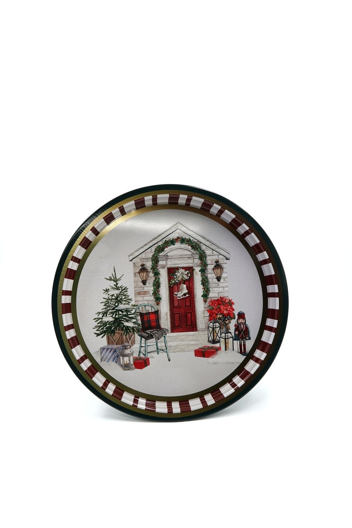 Edinburgh Haven Desenli Yuvarlak Metal Tepsi, 31,5 cm