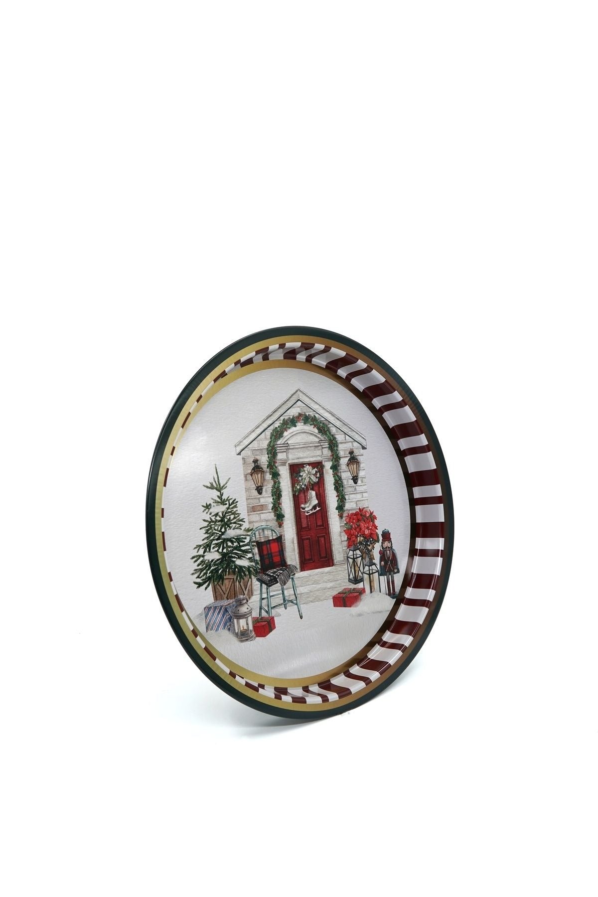 Edinburgh Haven Desenli Yuvarlak Metal Tepsi, 31,5 cm