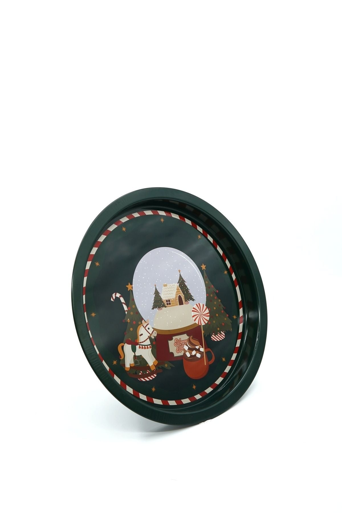 Winter Sphere Desenli Yuvarlak Metal Tepsi, 31,5 cm