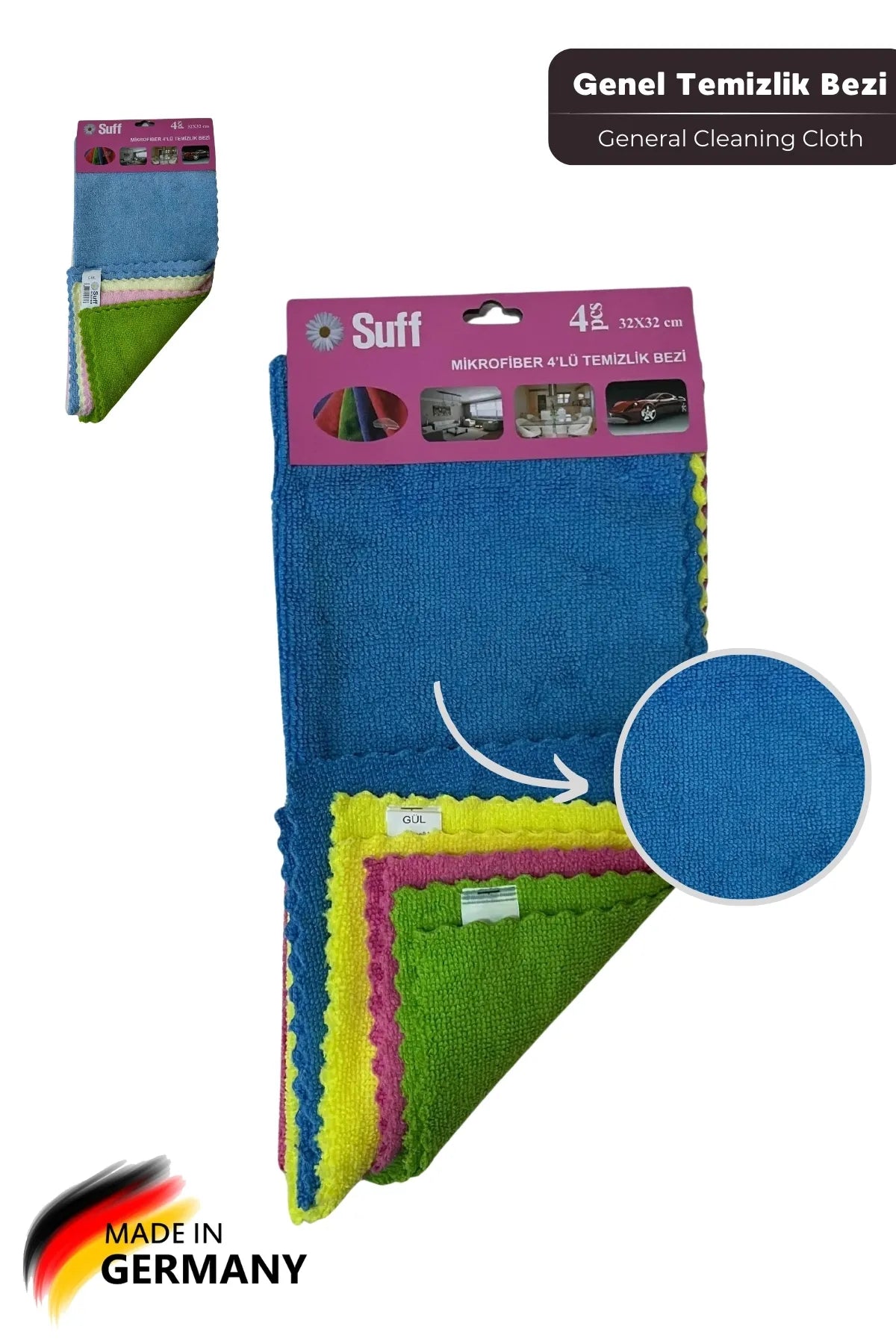 Suff Gül Genel Amaçlı Mikrofiber Temizlik Bezi 4'lü Set 32 x 32 cm