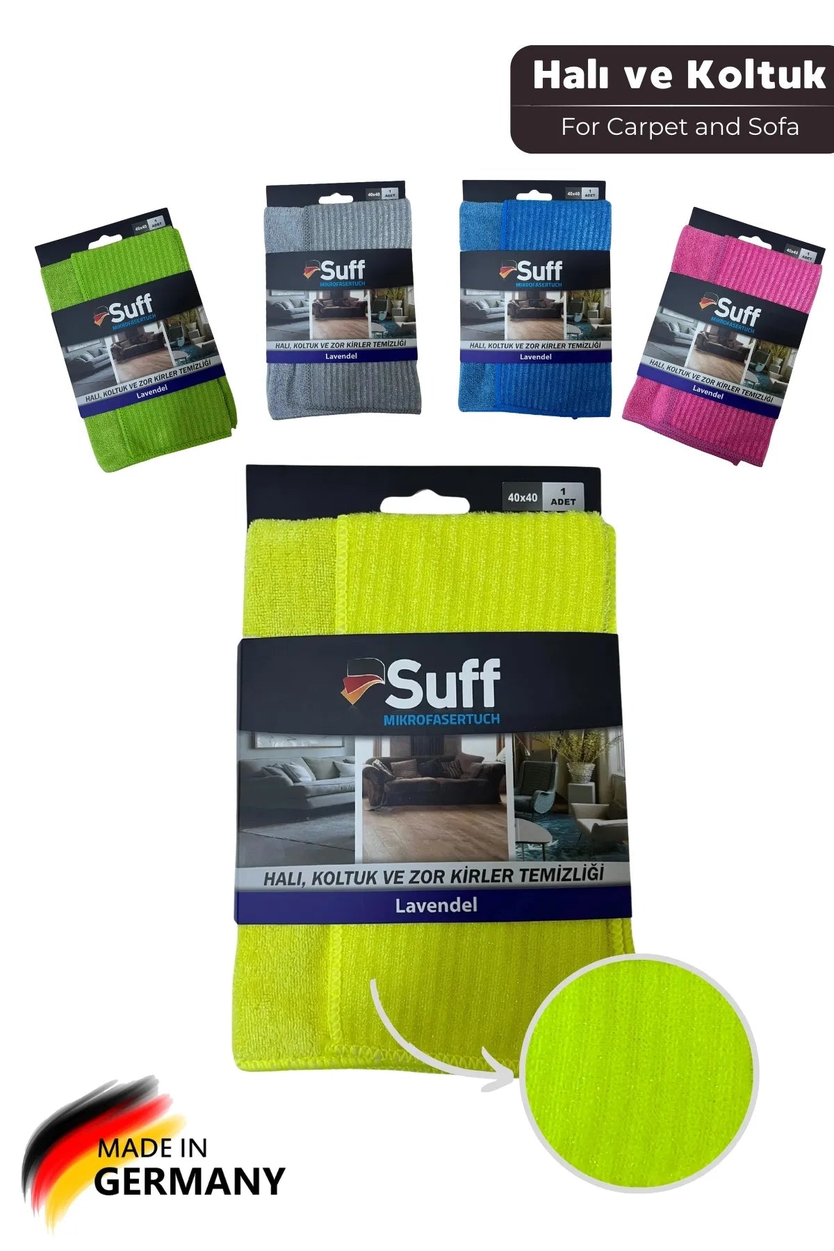 Suff Lavanta Mikrofiber Halı, Koltuk Ve Zor Kirler Temizlik 40 X 40 Cm