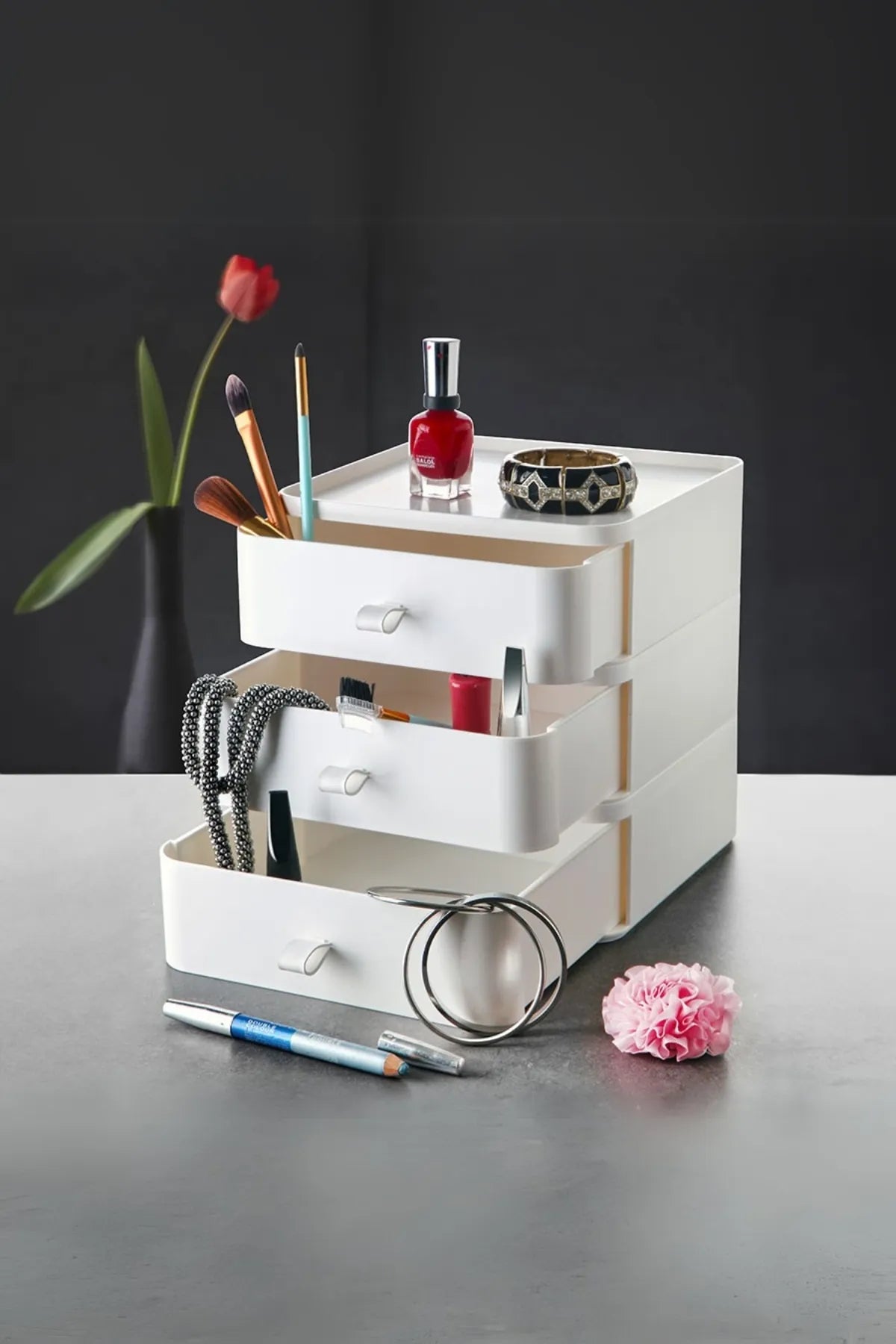 Omaş 3 Çekmeceli Takı ve Makyaj Kutusu 20 x 20 x 24 cm