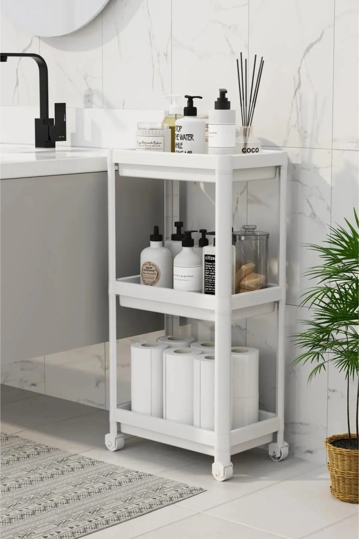 Omaş 3 Katlı Banyo Raf Ünitesi, Banyo Düzenleyici, Şampuanlık, Havluluk, Dolap, Mutfak Rafı, Deterjanlık