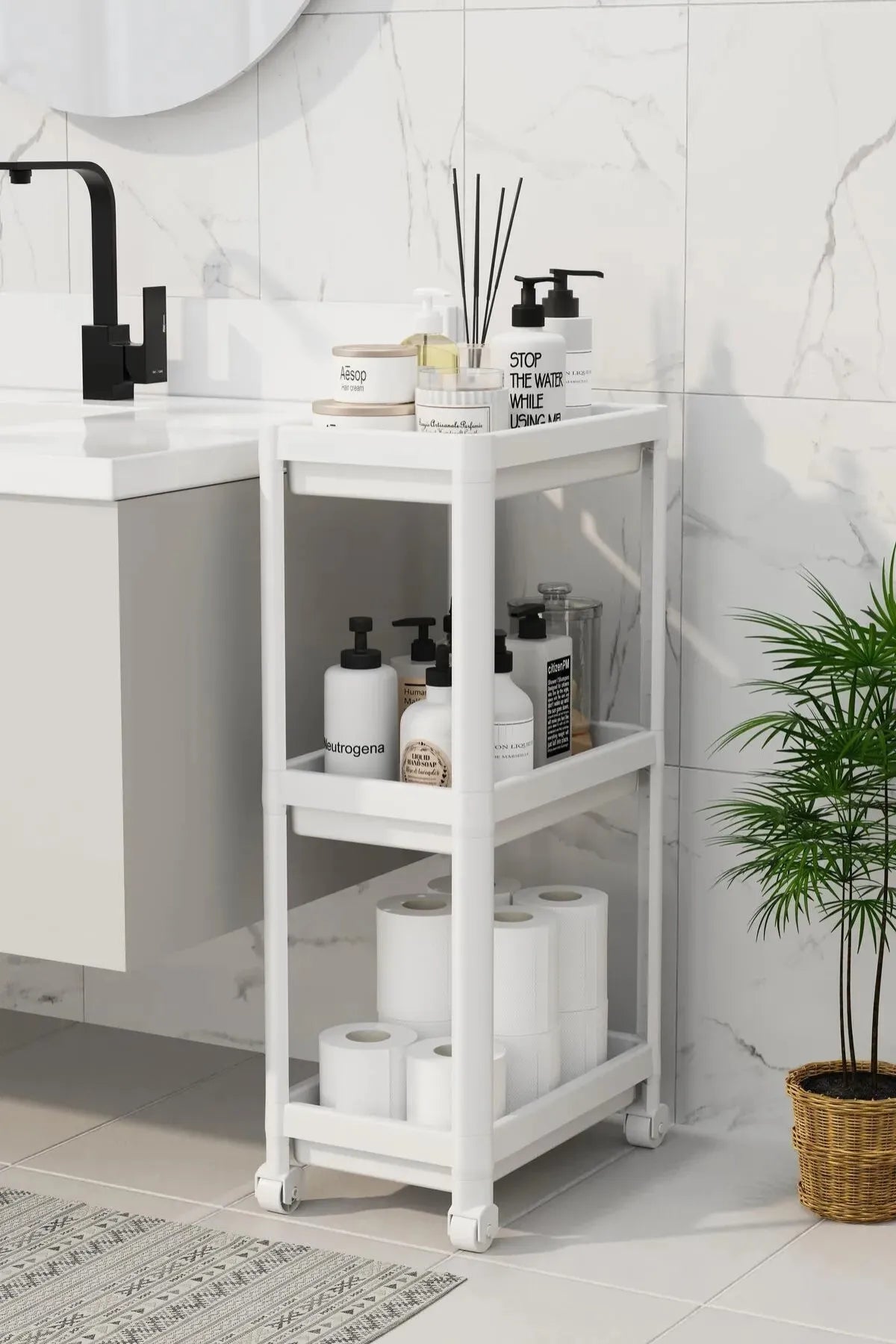 3 Katlı Banyo Raf Ünitesi, Banyo Düzenleyici, Şampuanlık, Havluluk, Dolap, Mutfak Rafı, Deterjanlık