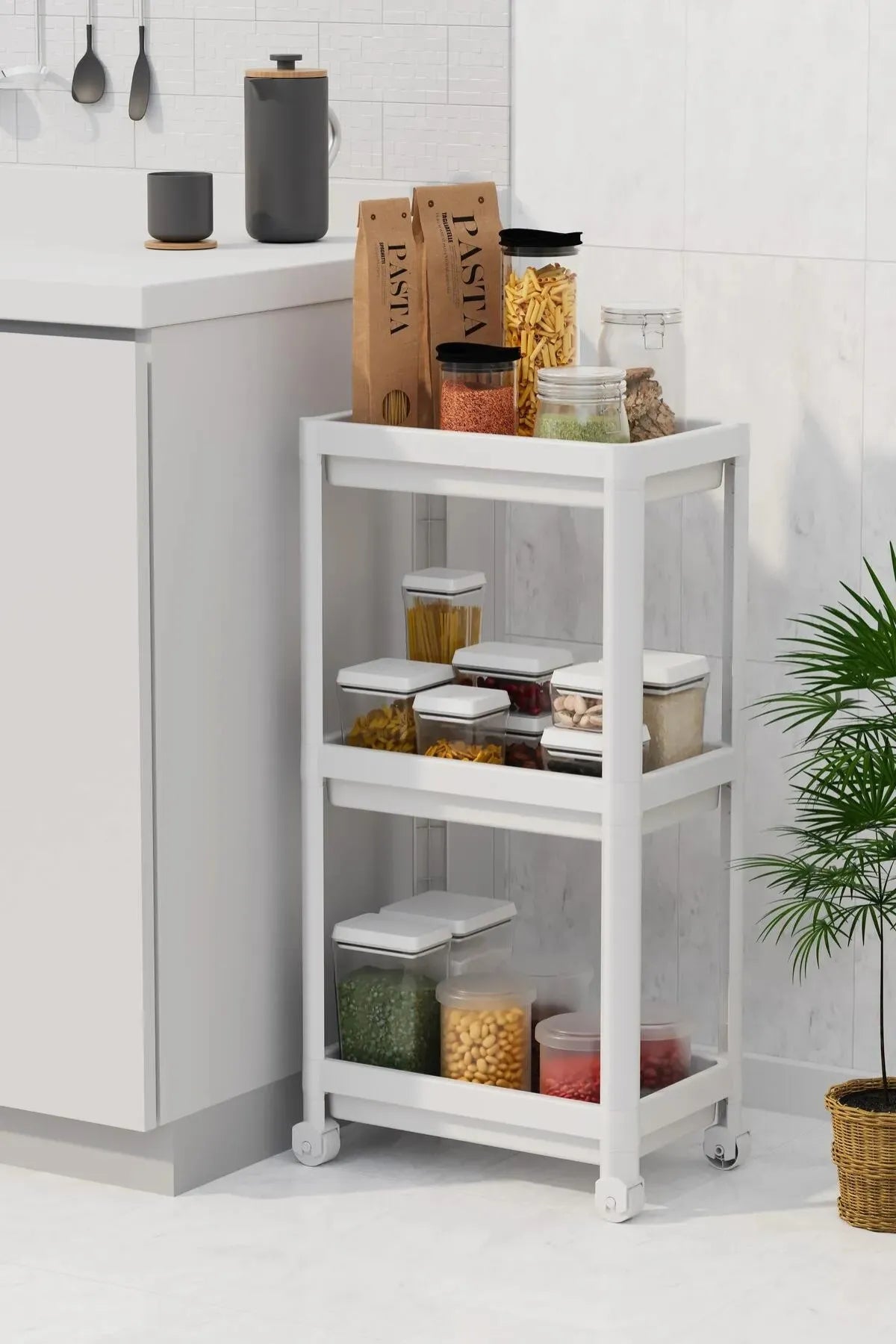 Omaş 3 Katlı Banyo Raf Ünitesi, Banyo Düzenleyici, Şampuanlık, Havluluk, Dolap, Mutfak Rafı, Deterjanlık