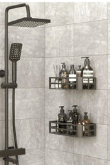 Omaş 2'li Set Banyo Duş Rafı Şampuanlık, Sabunluk Siyah YAPIŞKANLI Duş Organizer Suya Dayanıklı Plastik