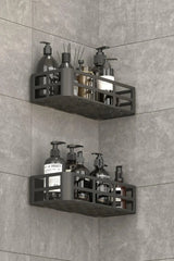 Omaş 2'li Set Banyo Duş Rafı Şampuanlık, Sabunluk Siyah YAPIŞKANLI Duş Organizer Suya Dayanıklı Plastik