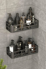 Omaş 2'li Set Banyo Duş Rafı Şampuanlık, Sabunluk Siyah YAPIŞKANLI Duş Organizer Suya Dayanıklı Plastik