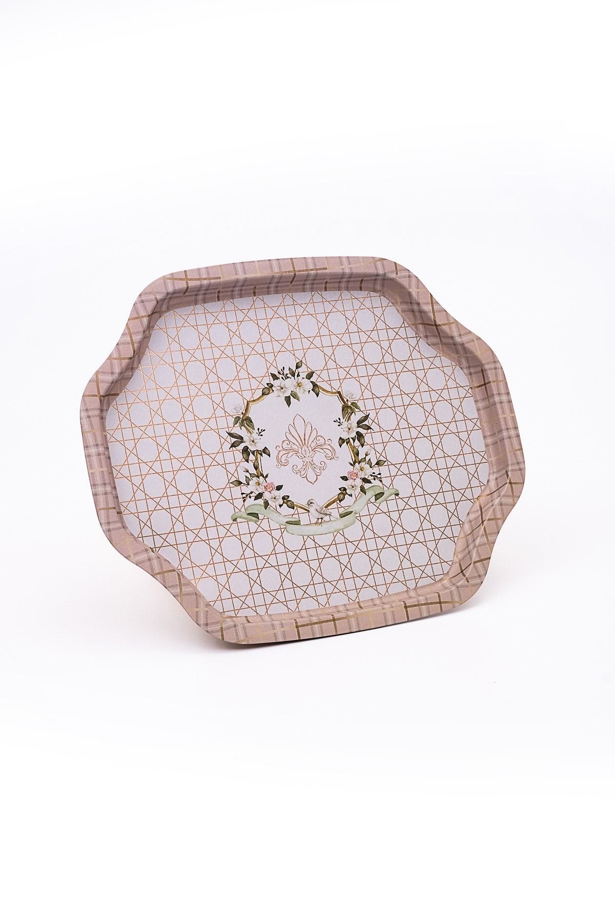 Lilya Desenli Sekizgen Metal Tepsi, 27,8 x 33,2 cm