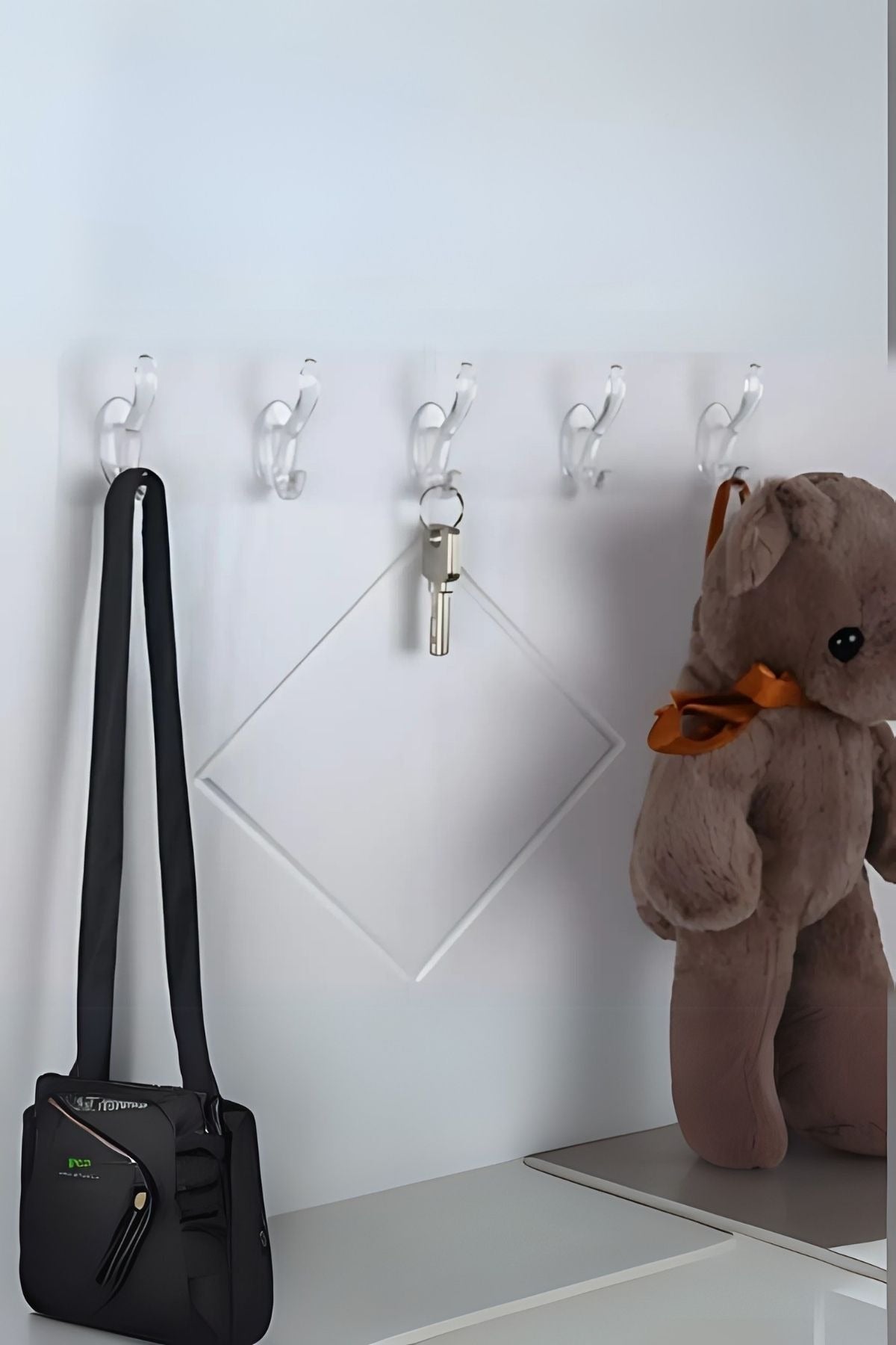 5'li Kendinden Yapışkanlı Güçlü Şeffaf Askılık - Kapı Arkası Mutfak Duvar Banyo Askı