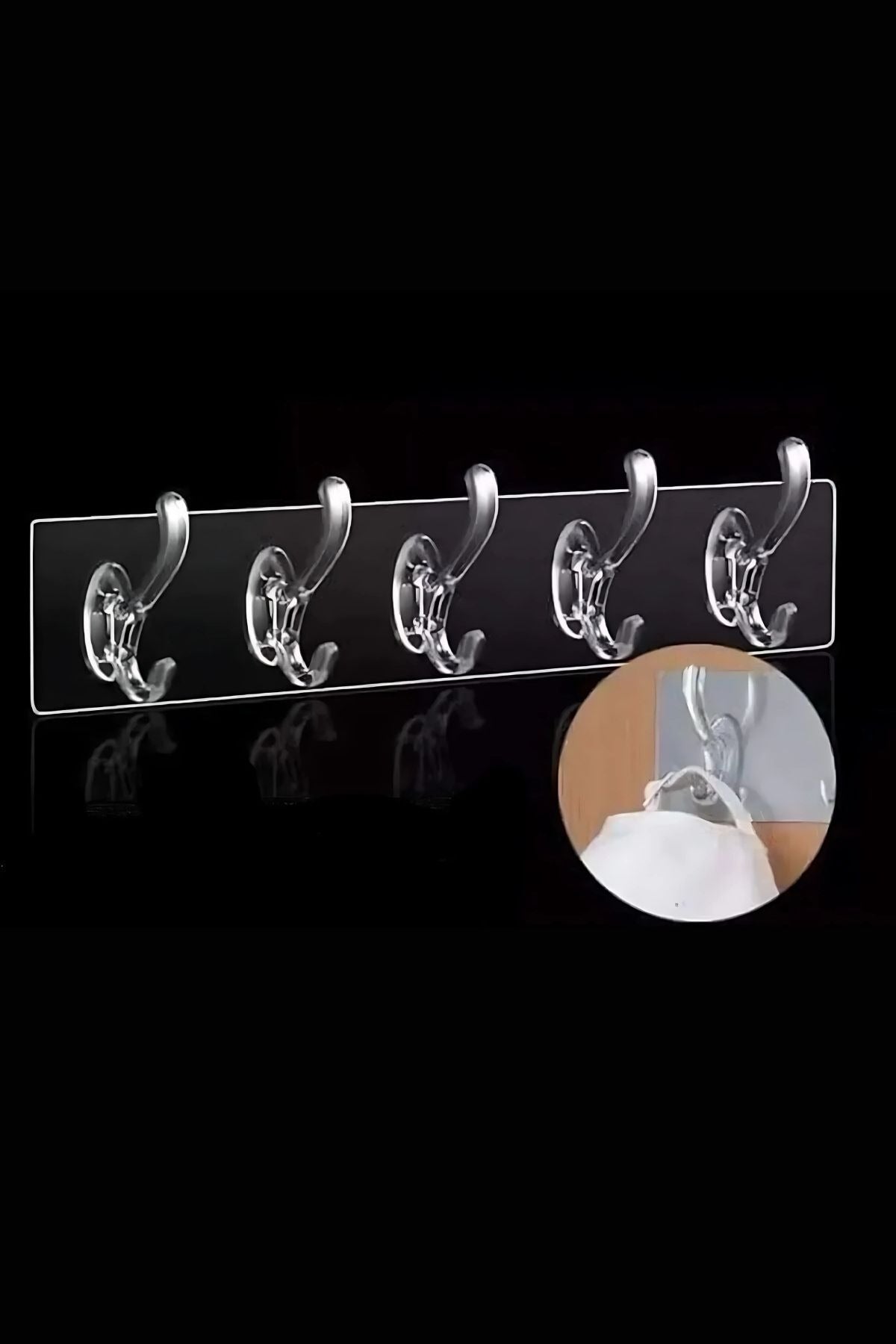 5'li Kendinden Yapışkanlı Güçlü Şeffaf Askılık - Kapı Arkası Mutfak Duvar Banyo Askı