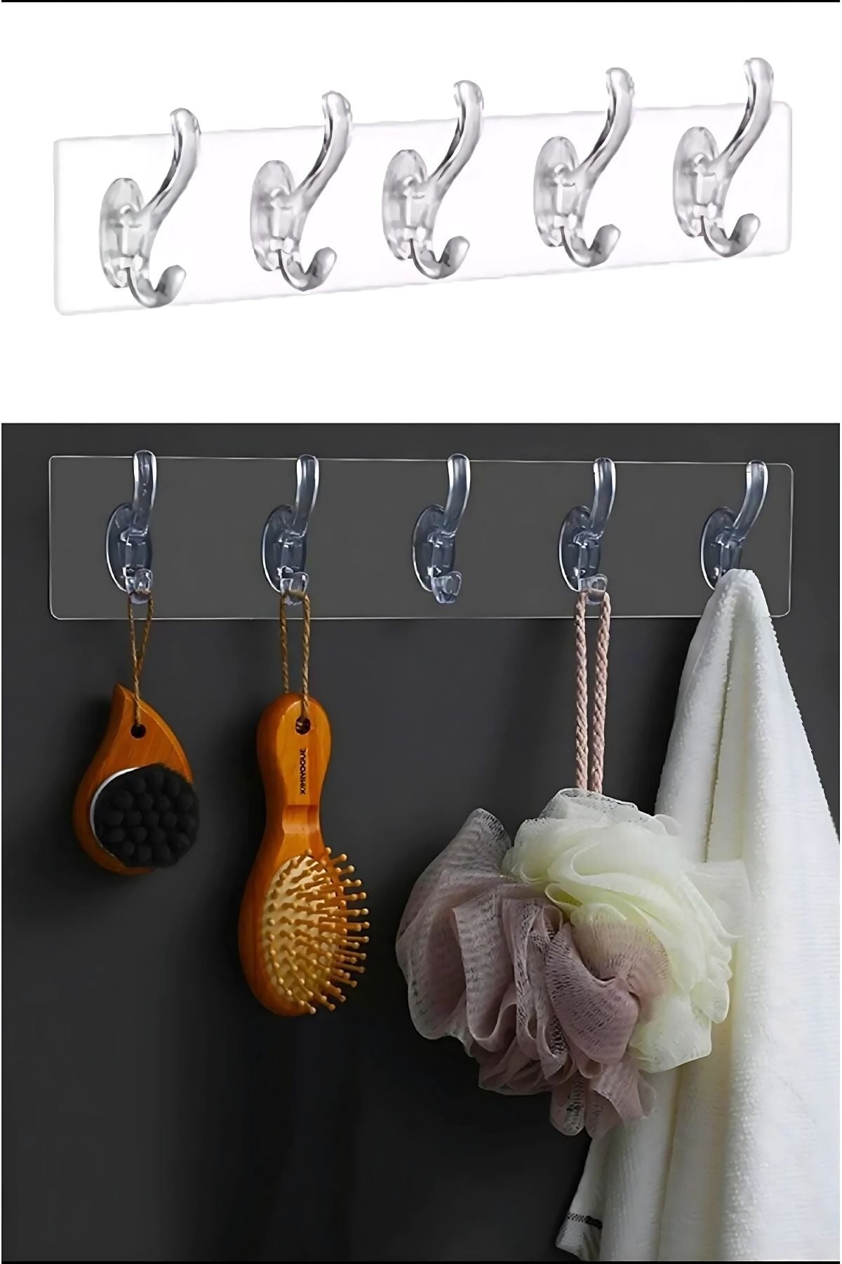 5'li Kendinden Yapışkanlı Güçlü Şeffaf Askılık - Kapı Arkası Mutfak Duvar Banyo Askı