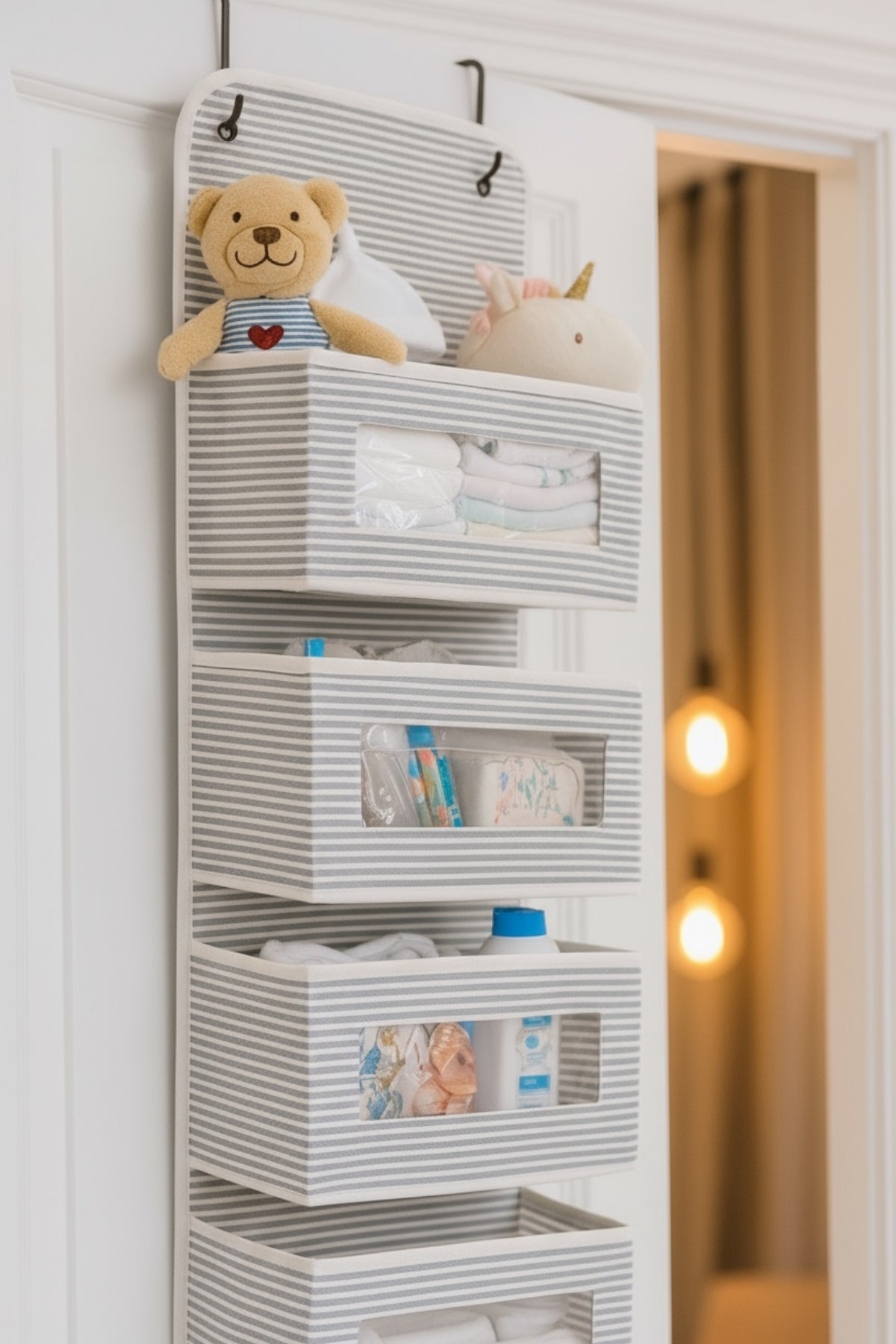 Çok Amaçlı 6 Gözlü Kapı Arkası Askılı Organizer - Bebek Odası Oyuncak, Banyo Aksesuar Düzenleyici