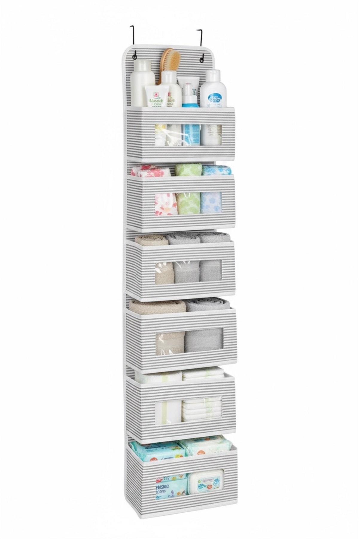 Çok Amaçlı 6 Gözlü Kapı Arkası Askılı Organizer - Bebek Odası Oyuncak, Banyo Aksesuar Düzenleyici