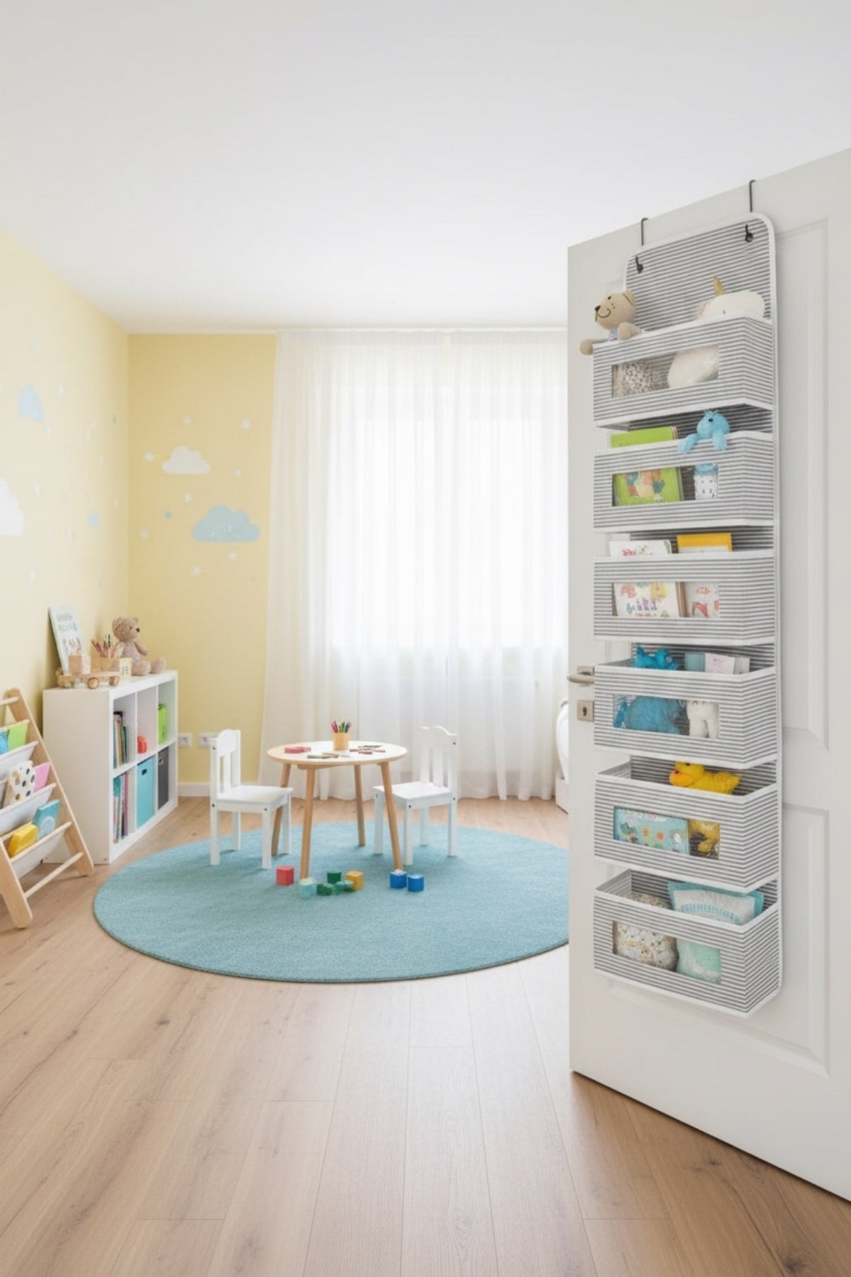 Çok Amaçlı 6 Gözlü Kapı Arkası Askılı Organizer - Bebek Odası Oyuncak, Banyo Aksesuar Düzenleyici