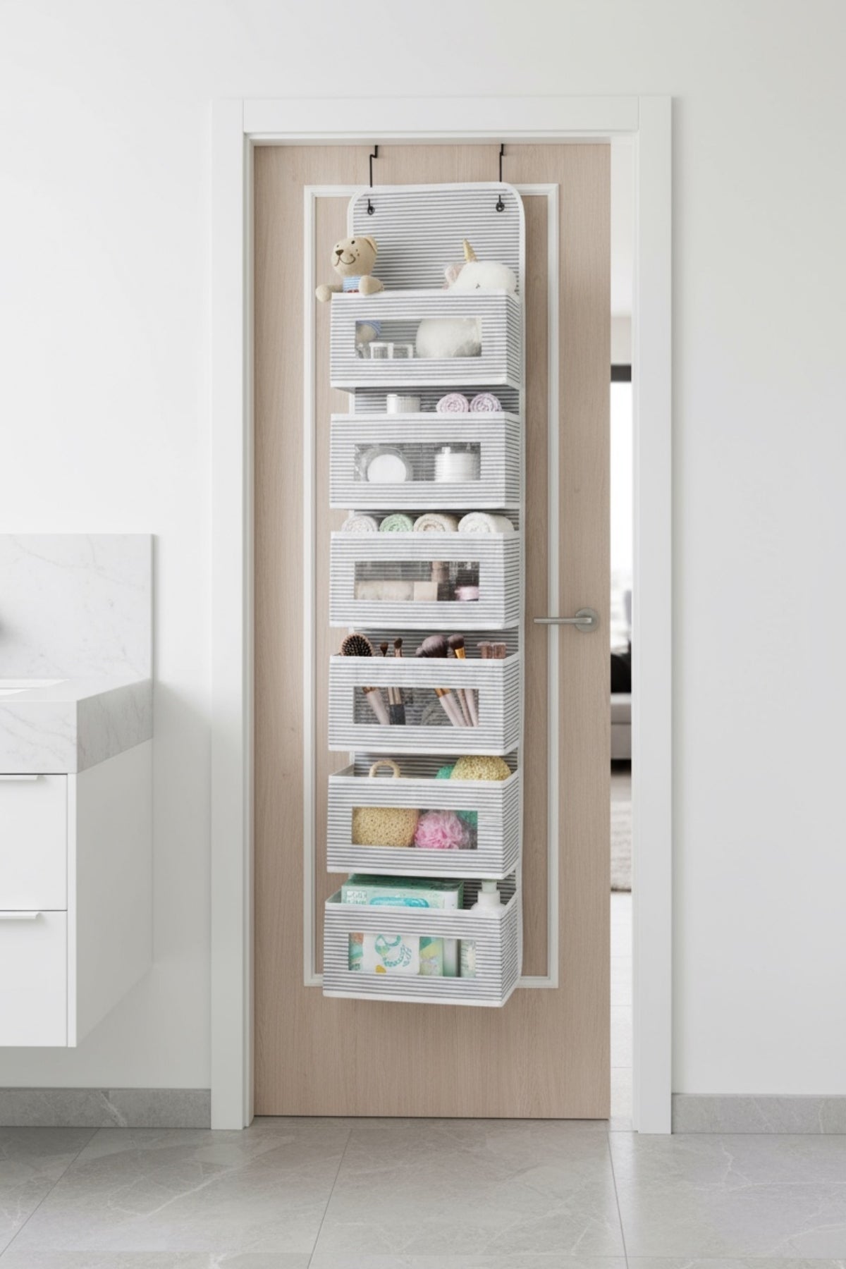 Çok Amaçlı 6 Gözlü Kapı Arkası Askılı Organizer - Bebek Odası Oyuncak, Banyo Aksesuar Düzenleyici