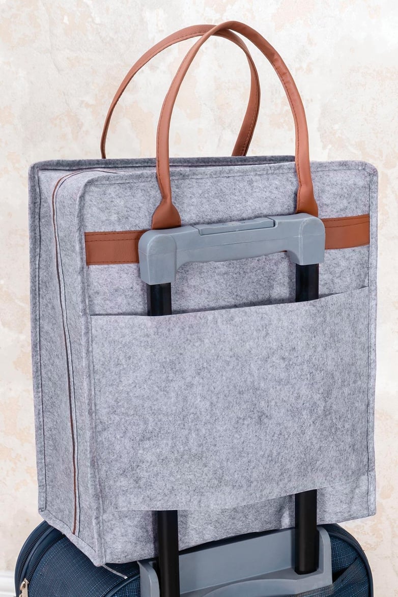 Deri Kulplu Ayakkabı Seyahat Çantası, Gri, 35 x 22 x 40 cm