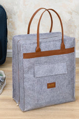 Deri Kulplu Ayakkabı Seyahat Çantası, Gri, 35 x 22 x 40 cm