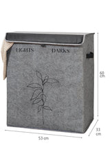 Deri Detaylı 2 Gözlü Çamaşır Sepeti, 53 x 33 x 60 cm, 105 Litre