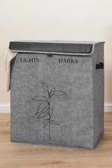 Deri Detaylı 2 Gözlü Çamaşır Sepeti, 53 x 33 x 60 cm, 105 Litre