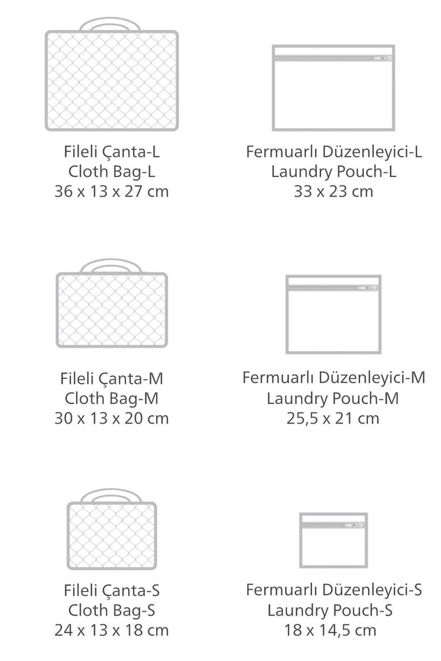 Derili 6 Parça Bavul İçi Seyahat Çantası, Gri