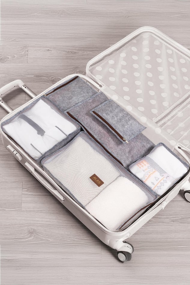 Derili 6 Parça Bavul İçi Seyahat Çantası, Gri