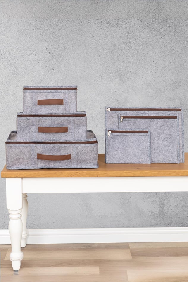 Derili 6 Parça Bavul İçi Seyahat Çantası, Gri