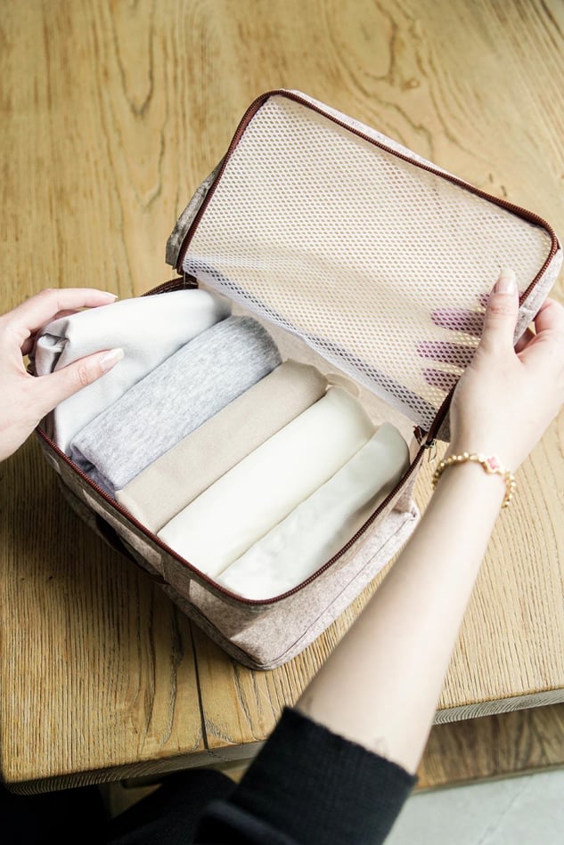 Derili 6 Parça Bavul İçi Seyahat Çantası, Bej