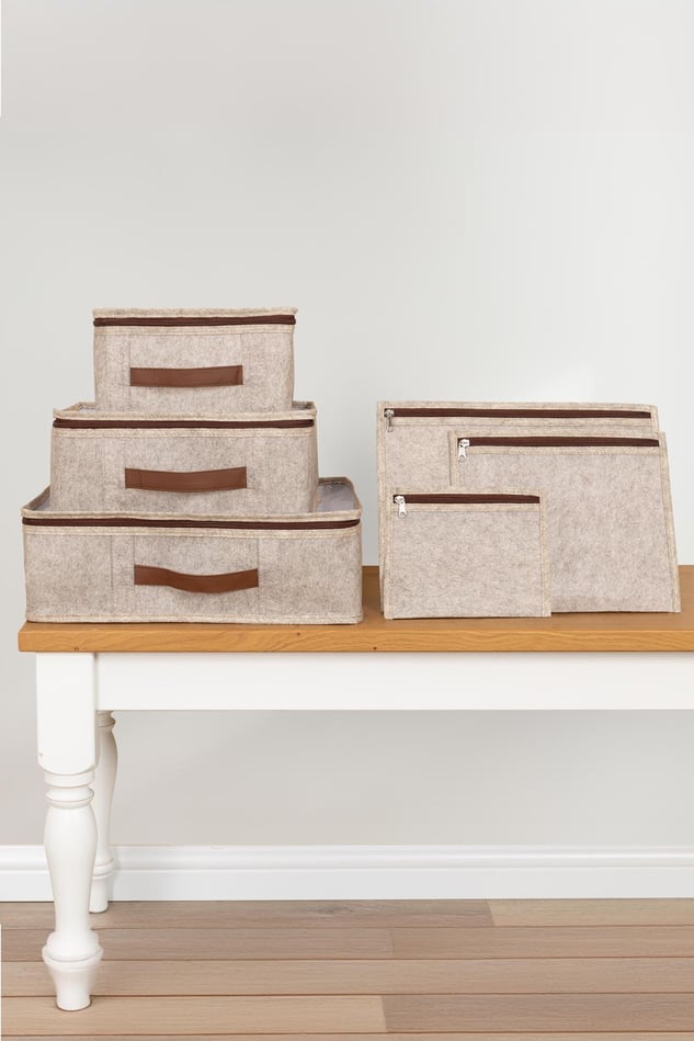 Derili 6 Parça Bavul İçi Seyahat Çantası, Bej