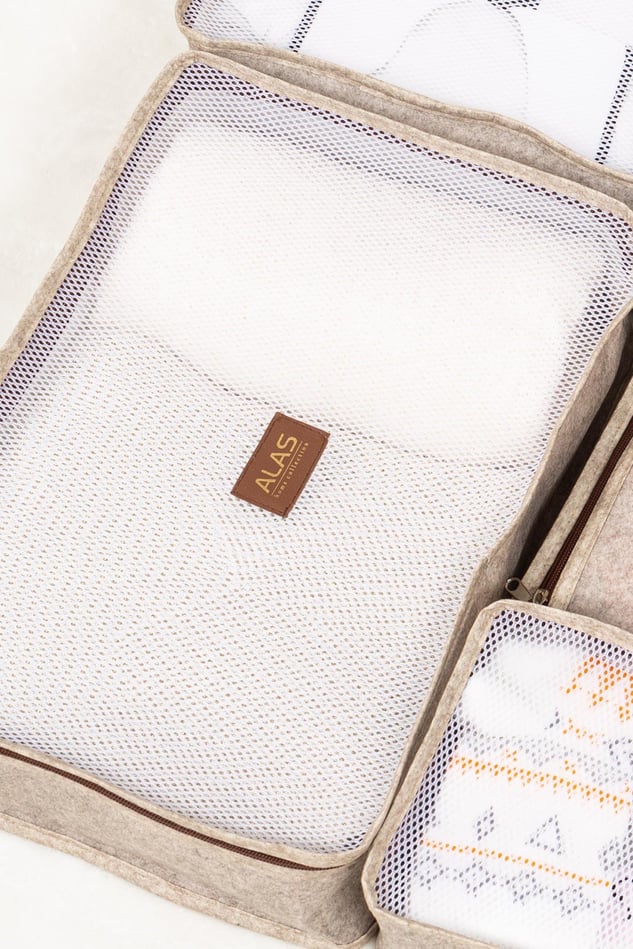 Derili 6 Parça Bavul İçi Seyahat Çantası, Bej