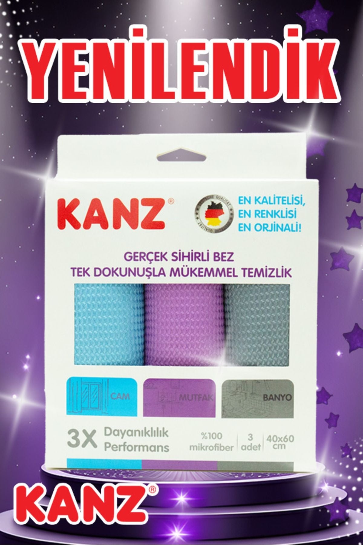 Kanz 3'lü Mikrofiber Temizlik Bezi 40 x 60 cm