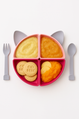 Kedi Kulaklı 4 Bölmeli Mama Tabağı + Kaşık Çatal Seti (22 cm) - Bebek ve Çocuklar İçin